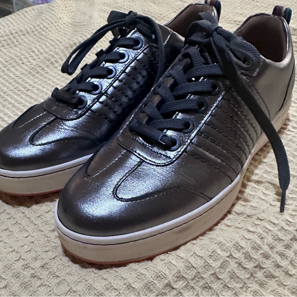 Women's Metallic Black Lace-Up Athletic Sneakers